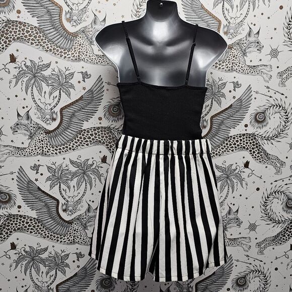 Colorblock Stripes Romper Black White Straps Goth Punk Beetlejuice Alternative M - Picture 3 of 14
